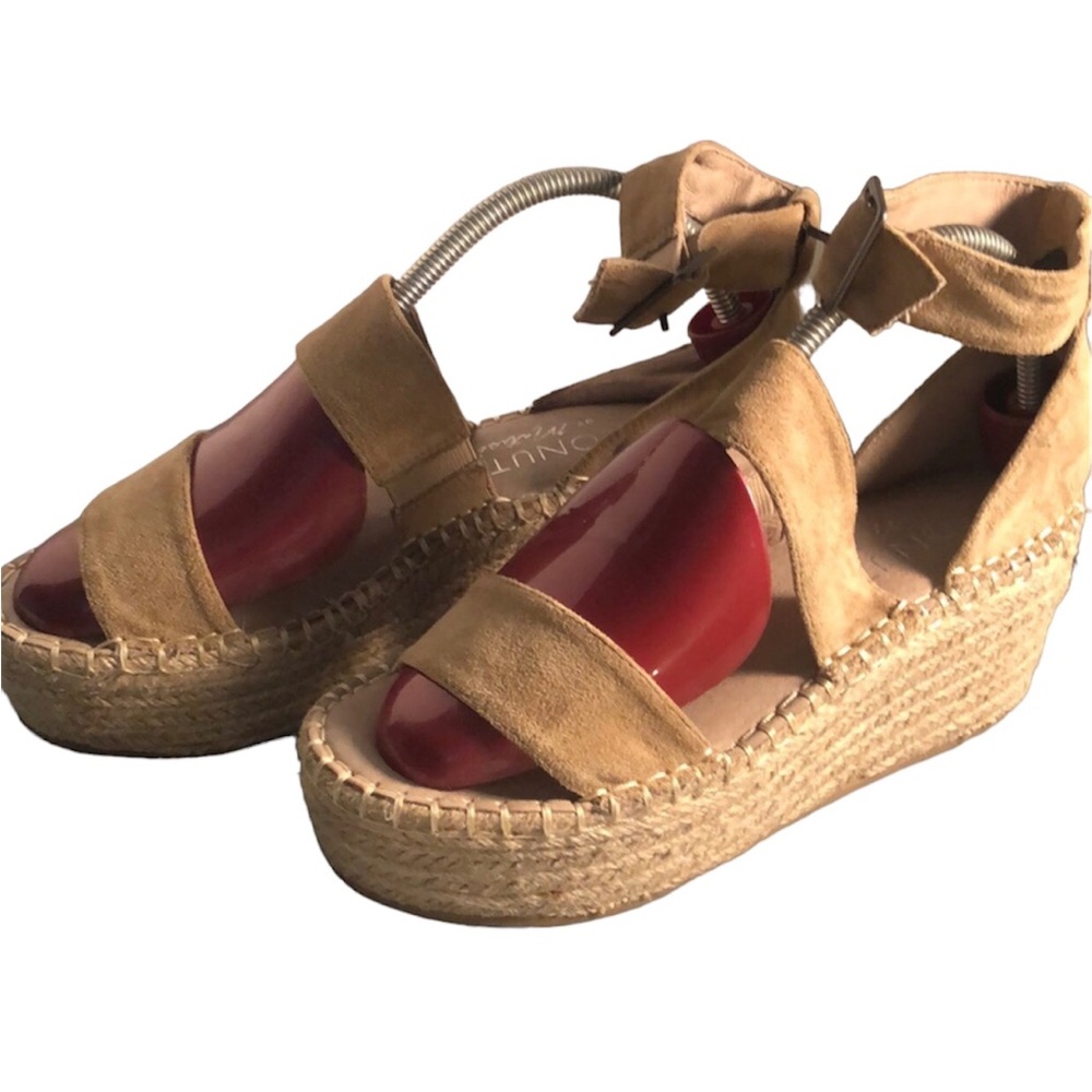 Woman’s tan fall coconuts espadrilles wedge sandals